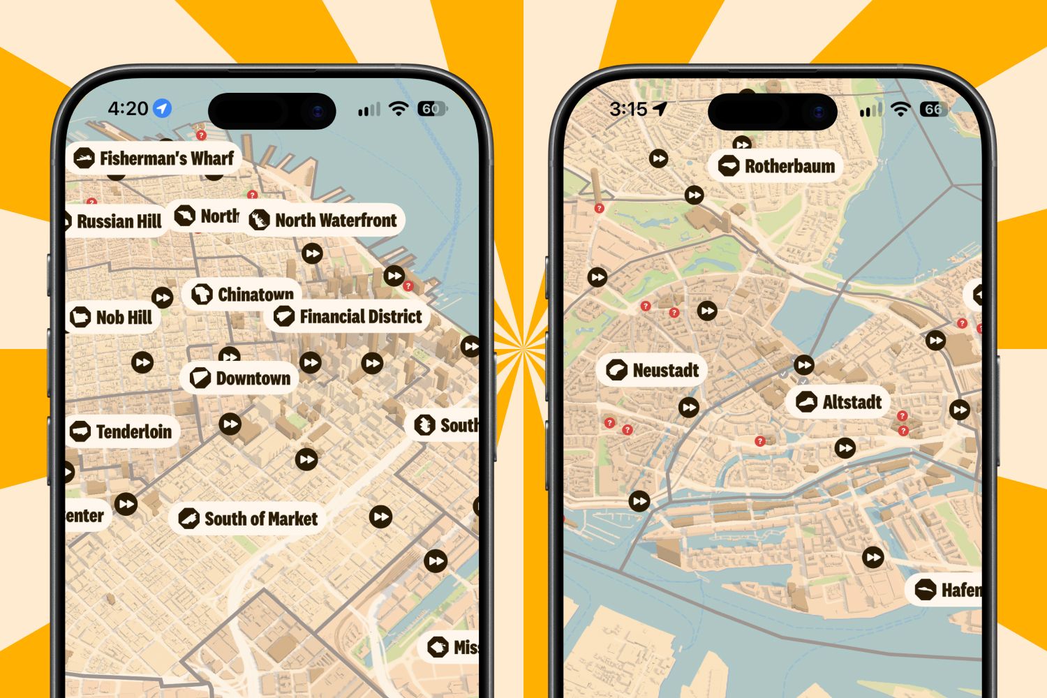 The neighbourhood maps of San Francisco and Hamburg